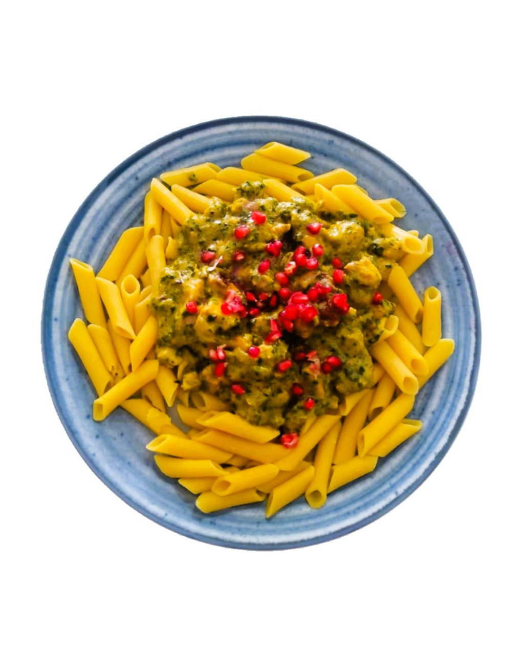 Makaron z kurczakiem, szpinakiem i&nbsp;granatem